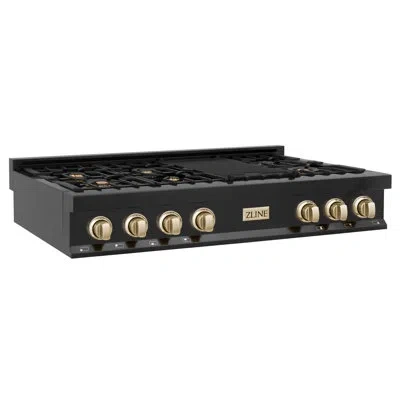 Zline Autograph Edition 48 In. Legacy Gas Rangetop With 7 Burners And Porcelain Cooktop In Black,gold