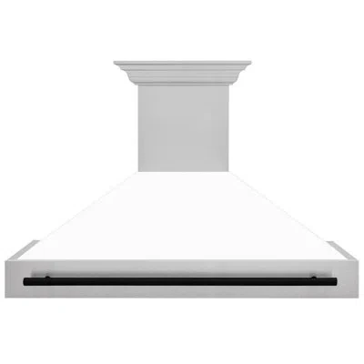 Zline Autograph Edition 48 In. Satin Stainless Steel Wall Mount Range Hood With White Matte Shell And Hand In Matte Black