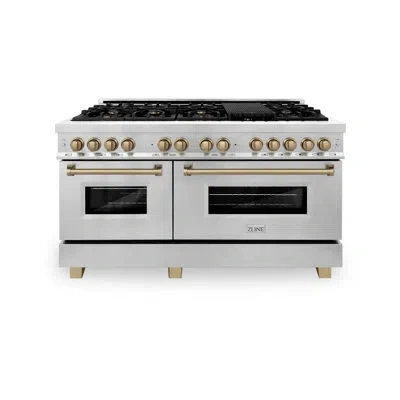 Zline Autograph Edition 60 In. 7.4 Cu. Ft. Legacy Dual Fuel Range With 9 Burner Gas Cooktop And 2 Electric In Matte Black Stainless Steel