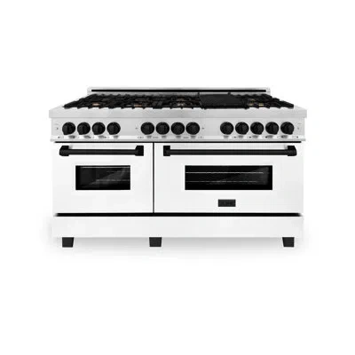 Zline Autograph Edition 60 In. 7.4 Cu. Ft. Legacy Dual Fuel Range With 9 Burner Gas Cooktop And 2 Electric In Matte Black,stainless Steel,white Matte
