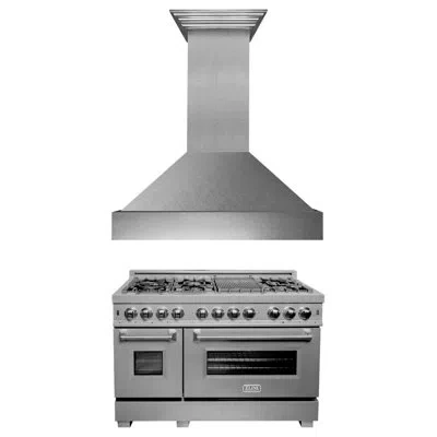 Zline Colorful Series Professional 2 Piece Kitchen Package With 48" Freestanding Dual Fuel Range & 48" Wal In Snow