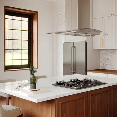 Zline Convertible Vent Island Mount Range Hood In Stainless Steel & Glass