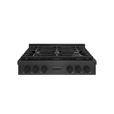 Zline Designer 36 In. Paramount Gas Rangetop With 6 Burners In Stainless Steel With Accents In Black Satin