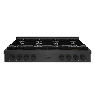 Zline Designer Collection 48 In. Paramount Gas Rangetop With 8 Burners In Stainless Steel With Accents In Black Satin