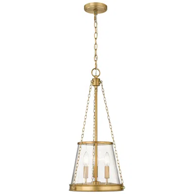 Z-lite 12" Wide 3-light Glass And Rubbbed Brass Finish Cone Pendant