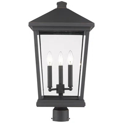 Z-lite 3 Light Outdoor Post Mount Fixture In Oil Rubbed Bronze Finish