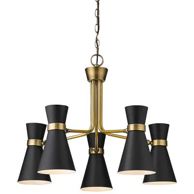 Z-lite 5 Light Chandelier In Matte Black + Heritage Brass Finish