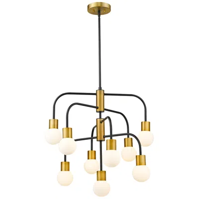 Z-lite 9 Light Chandelier In Matte Black + Foundry Brass Finish