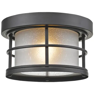 Z-lite Additions 10" Wide Black With White Glass Outdoor Ceiling Light