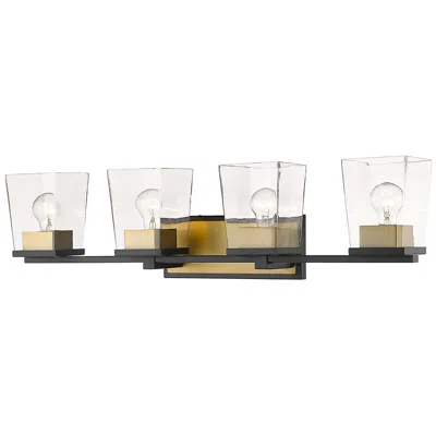 Z-lite Bleeker Street 33" Wide Matte Black And Olde Brass 4-light Bath Light