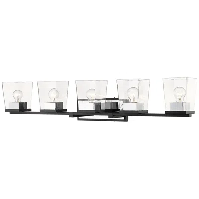 Z-lite Bleeker Street 42 1/2" Wide Matte Black And Chrome 5-light Bath Light