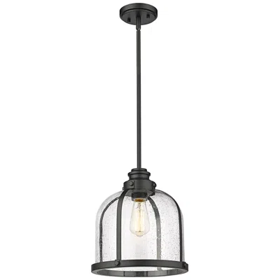 Z-lite Burren 12 1/4"w Matte Black Pendant Light With Seeded Glass