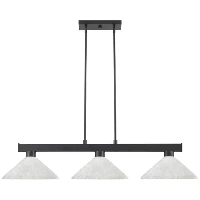 Z-lite Cobalt 46"w Matte Black White Glass 3-light Billiard Pendant