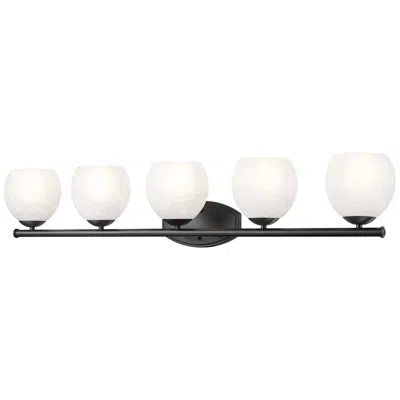Z-lite Colette Matte Black 5 Light Vanity With Feathered White Shade