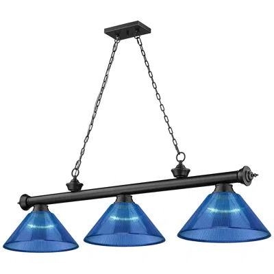 Z-lite Cordon 57 1/4"w Matte Black Blue 3-light Billiard Pendant