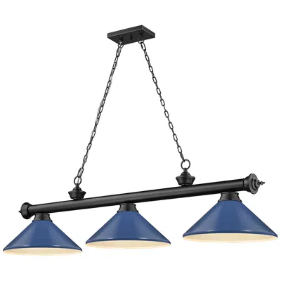 Z-lite Cordon 58"w Matte Black Navy Blue 3-light Billiard Pendant