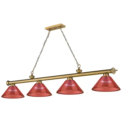 Z-lite Cordon 81 1/4" Wide Brass And Red 4-light Billiard Pendant