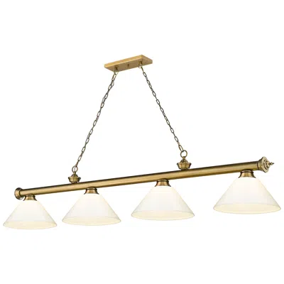 Z-lite Cordon 81 1/4"w Brass 4-light Billiard Pendant W/ White Shades