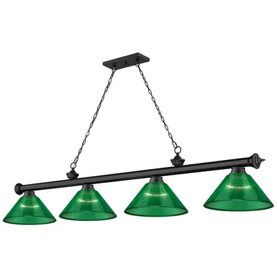 Z-lite Cordon 81 1/4"w Matte Black Billiard Pendant W/ Green Shades