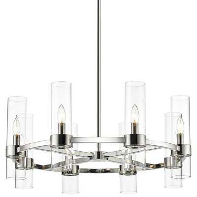 Z-lite Datus 32"w Polished Nickel 8-light Wagon Wheel Chandelier