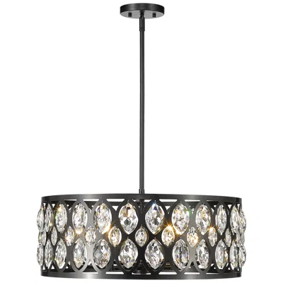 Z-lite Dealey 23 1/2"w Matte Black And Crystal Drum Pendant Light