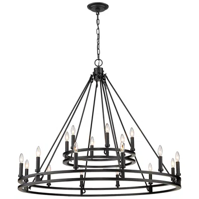Z-lite Dennison 47 3/4" Wide 18-light Matte Black Double Ring Chandelier