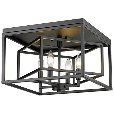 Z-lite Euclid 15" Wide 4-light Matte Black Geometric Ceiling Light