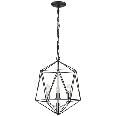 Z-lite Geo 14 1/4"w Matte Black And Chrome 3-light Chandelier