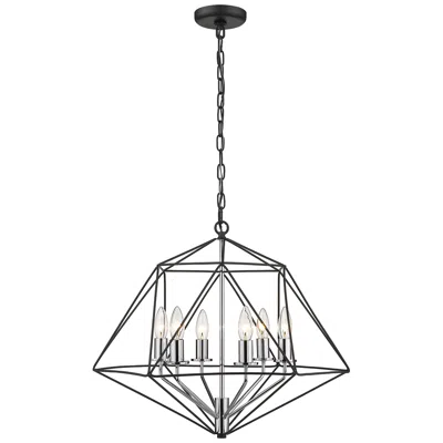 Z-lite Geo 22 1/4" Wide Matte Black And Chrome 6-light Chandelier