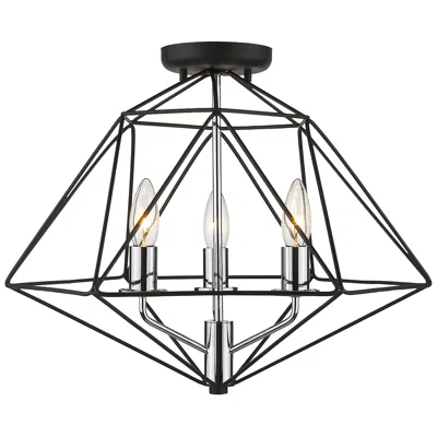 Z-lite Geo By  Matte Black + Chrome 18 Inch 3 Light Semi Flush Mount