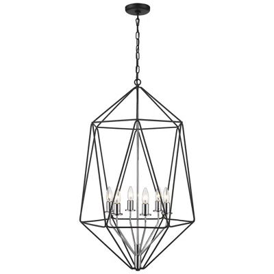 Z-lite Geo By  Matte Black + Chrome 6 Light Chandelier