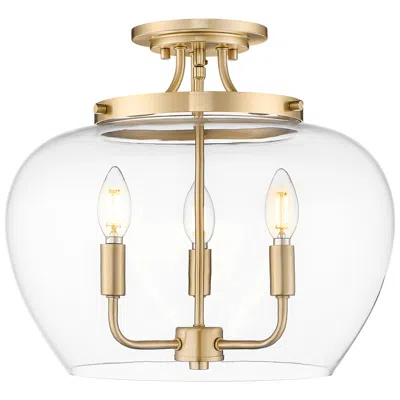 Z-lite Joliet 19 Inch Brass 3 Light Semi Flush Mount With Clear Glass Shade