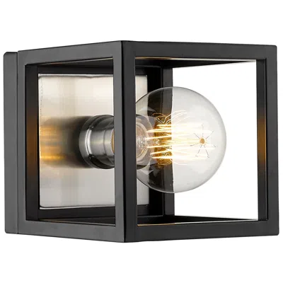 Z-lite Kube 1 Light Wall Sconce In Matte Black + Brushed Nickel