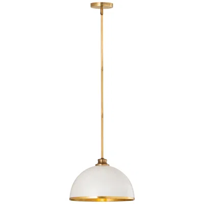Z-lite Landry 14" Wide Matte White Rubbed Brass Finish Dome Pendant