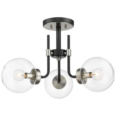 Z-lite Parsons 3 Light Semi Flush Mount In Matte Black + Brushed Nickel