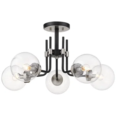 Z-lite Parsons 5 Light Semi Flush Mount In Matte Black + Brushed Nickel