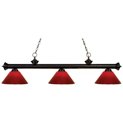 Z-lite Riviera 57" Bronze And Red 3-light Pool Table Billiard Light