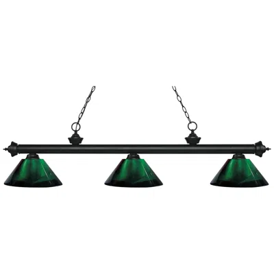 Z-lite Riviera B57" Wide Matte Black And Green 3-light Billiard Light