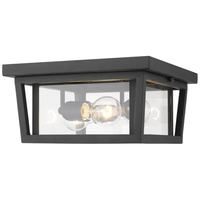 Z-lite Seoul 12" Black And Clear Glass 3-light Outdoor Ceiling Light