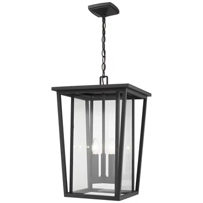 Z-lite Seoul 21 1/4" Black And Glass 3-light Outdoor Hanging Light