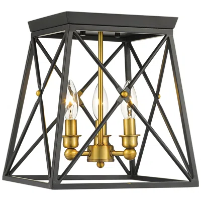 Z-lite Trestle 11" Wide Matte Black And Olde Brass Ceiling Light