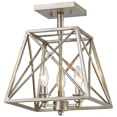 Z-lite Trestle By  Antique Silver 3 Light Semi Flush Mount
