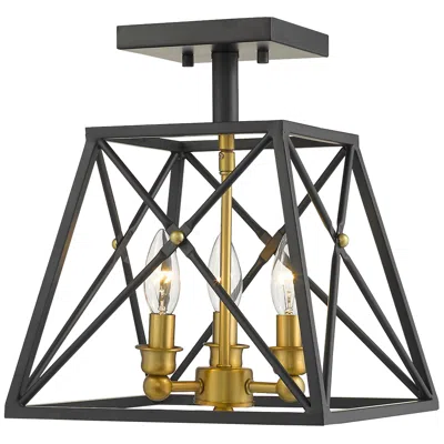 Z-lite Trestle By  Matte Black + Olde Brass 3 Light Semi Flush Mount