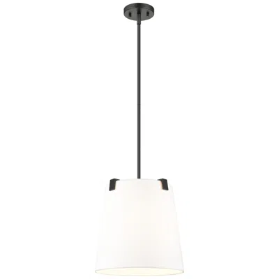 Z-lite Weston 13"w Matte Black And White Fabric Pendant Light