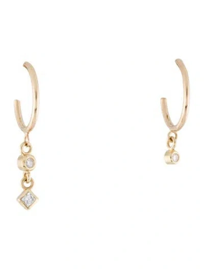 Pre-owned Zoë Chicco 14k Diamond Asymmetrical Dangle Hoop Earrings In Multi