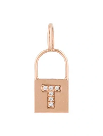 Pre-owned Zoë Chicco 14k Diamond Initial 't' Padlock Pendant Necklace, 0.75" In Multi