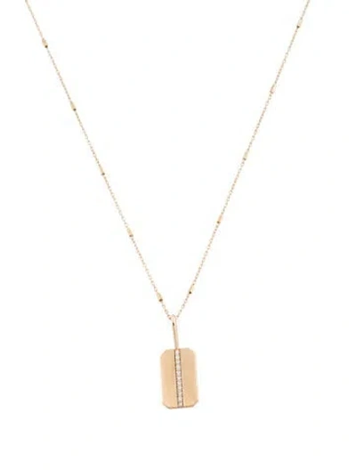 Pre-owned Zoë Chicco 14k Diamond Line Dog Tag Pendant Necklace, 18" In Multi