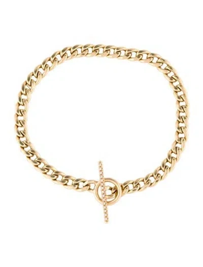 Pre-owned Zoë Chicco 14k Diamond Pavé Curb Chain Toggle Bracelet, 6" In Multi