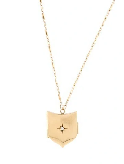 Pre-owned Zoë Chicco 14k Diamond Star & Shield Locket Pendant Necklace, 20" In Multi