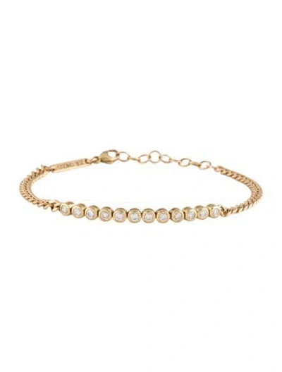 Pre-owned Zoë Chicco 14k Diamond Tennis Segment Small Curb Chain Bracelet S, 7" In Multicolor